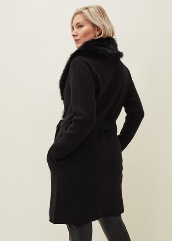 Phase Eight Edessa Fur Collar Wrap Coats Black Australia | BP2368054